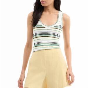 NEW VERONICA BEARD carlin knit tank top in off white multi stripes